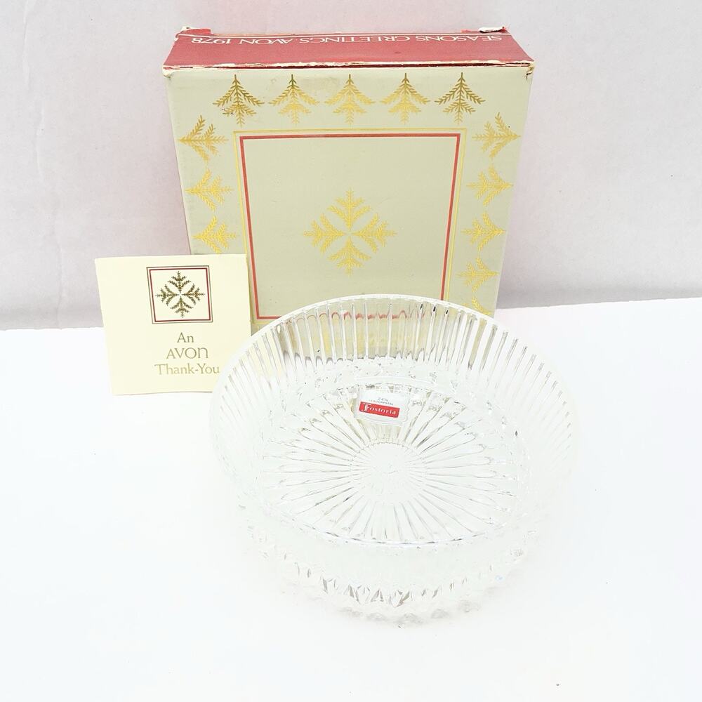 Avon Rep Gift Award 1978 Lead Crystal Candy Dish Bowl Fostoria Glass NEW In Box
